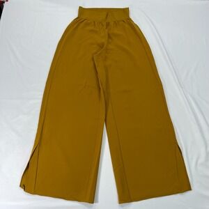 Theory Wide-Leg High Rise‎ Dress Pants Womens Sz P Yellow Stretch Pull-On Slit
